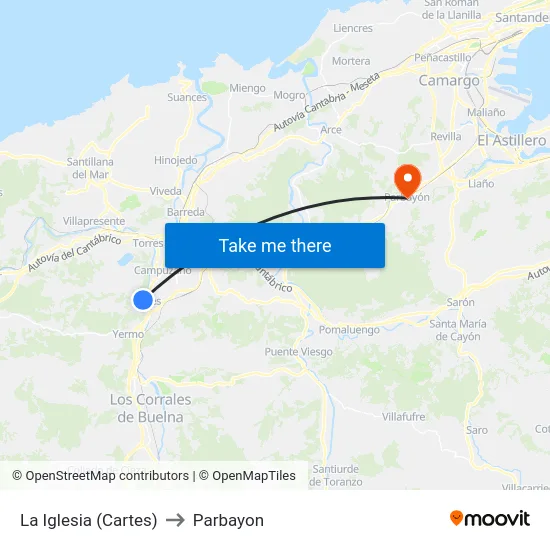La Iglesia (Cartes) to Parbayon map