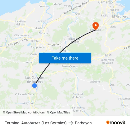 Terminal Autobuses (Los Corrales) to Parbayon map