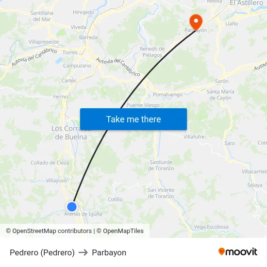 Pedrero (Pedrero) to Parbayon map