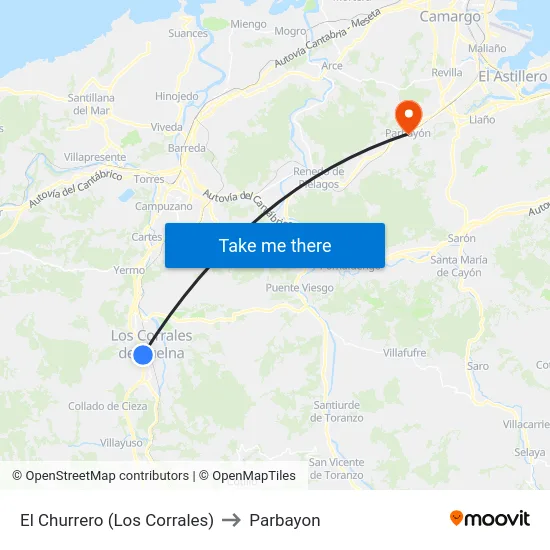 El Churrero (Los Corrales) to Parbayon map