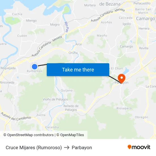 Cruce Mijares (Rumoroso) to Parbayon map