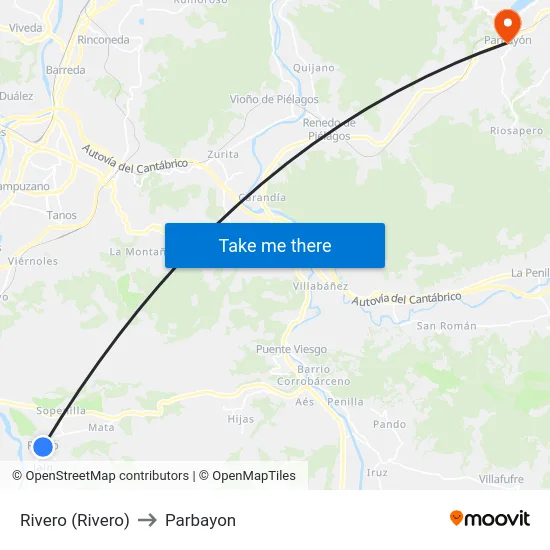 Rivero (Rivero) to Parbayon map