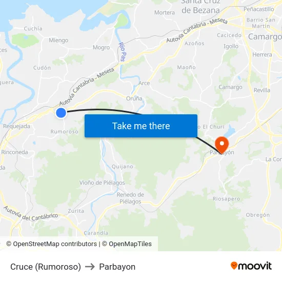 Cruce (Rumoroso) to Parbayon map