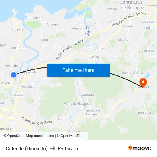 Coterillo (Hinojedo) to Parbayon map