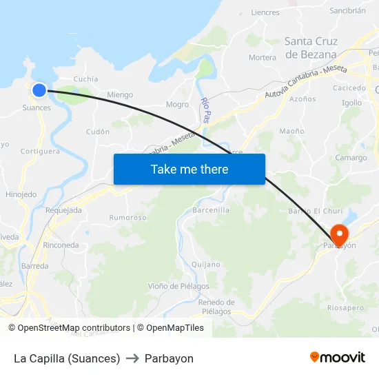 La Capilla (Suances) to Parbayon map