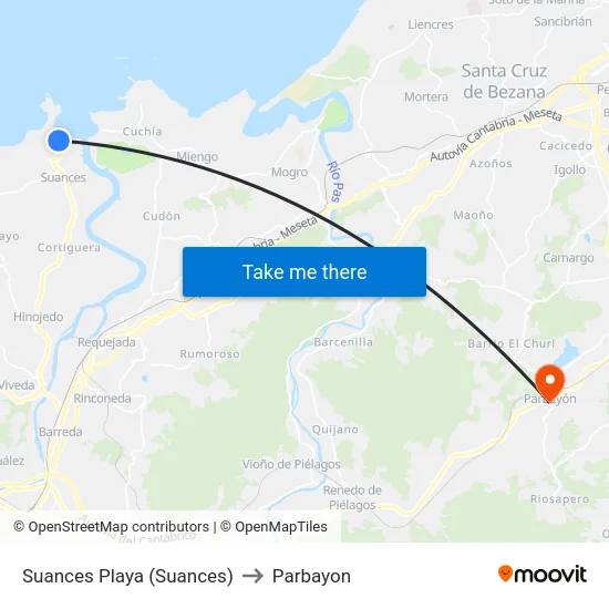 Suances Playa (Suances) to Parbayon map