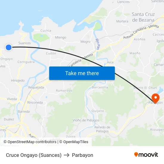 Cruce Ongayo (Suances) to Parbayon map