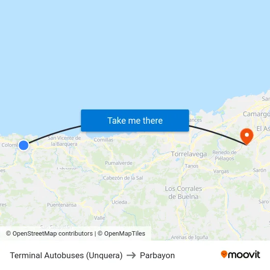 Terminal Autobuses (Unquera) to Parbayon map