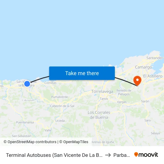Terminal Autobuses (San Vicente De La Barquera) to Parbayon map