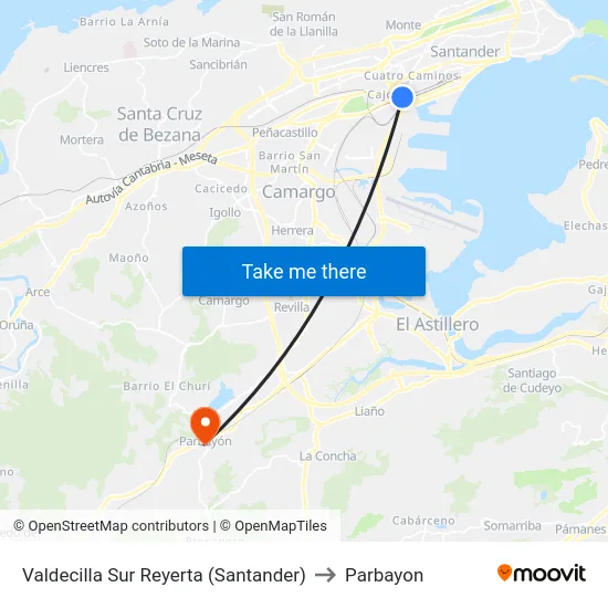 Valdecilla Sur Reyerta (Santander) to Parbayon map