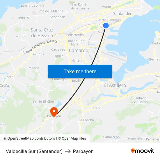 Valdecilla Sur (Santander) to Parbayon map