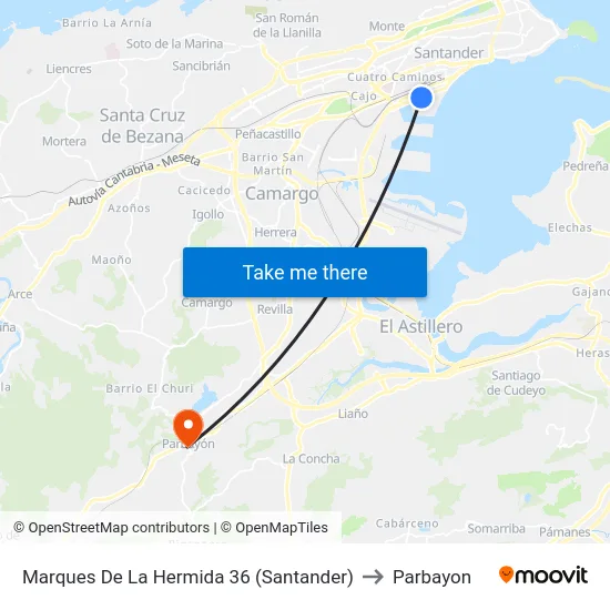 Marques De La Hermida 36 (Santander) to Parbayon map