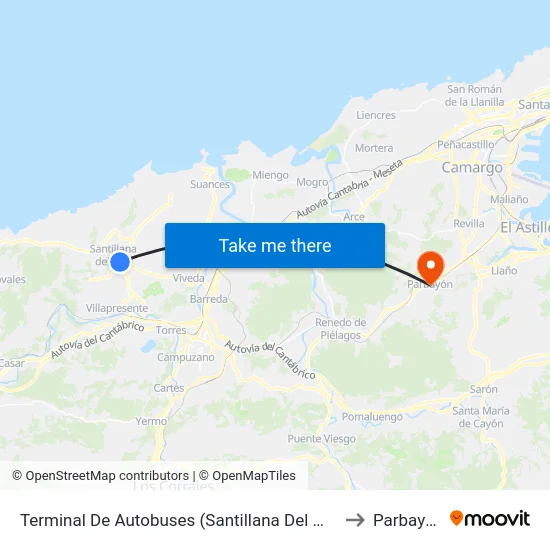 Terminal De Autobuses (Santillana Del Mar) to Parbayon map