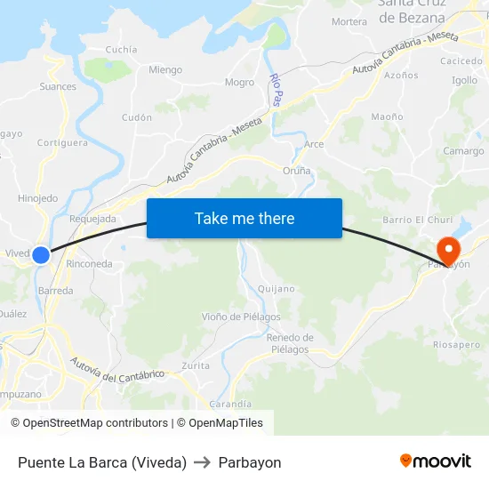 Puente La Barca (Viveda) to Parbayon map