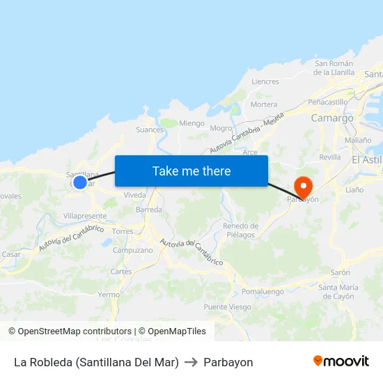 La Robleda (Santillana Del Mar) to Parbayon map
