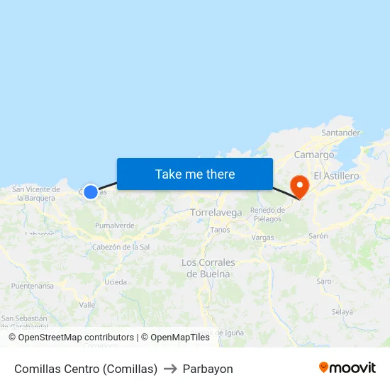 Comillas Centro (Comillas) to Parbayon map