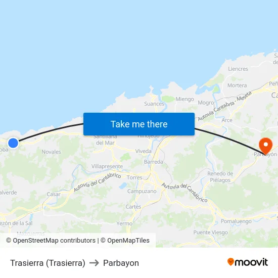 Trasierra (Trasierra) to Parbayon map