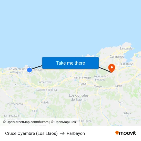 Cruce Oyambre (Los Llaos) to Parbayon map