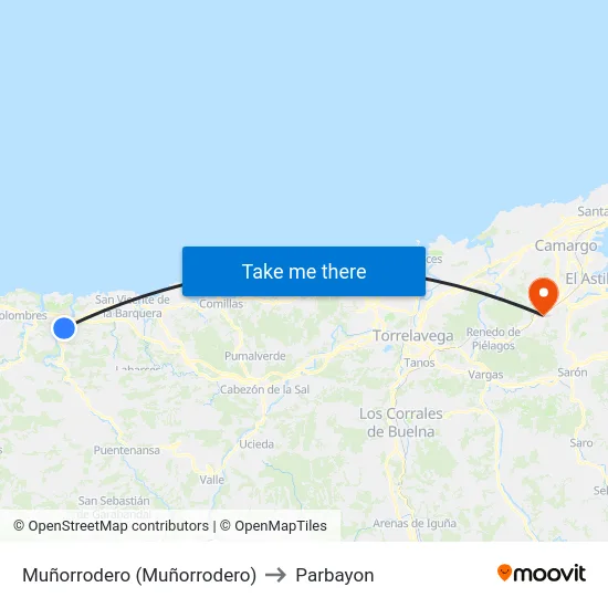 Muñorrodero (Muñorrodero) to Parbayon map