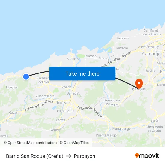 Barrio San Roque (Oreña) to Parbayon map