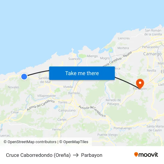 Cruce Caborredondo (Oreña) to Parbayon map