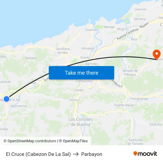El Cruce (Cabezon De La Sal) to Parbayon map