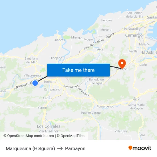 Marquesina (Helguera) to Parbayon map