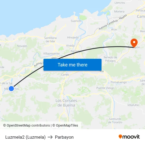 Luzmela2 (Luzmela) to Parbayon map
