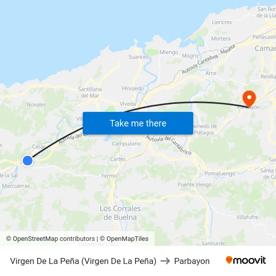 Virgen De La Peña (Virgen De  La Peña) to Parbayon map