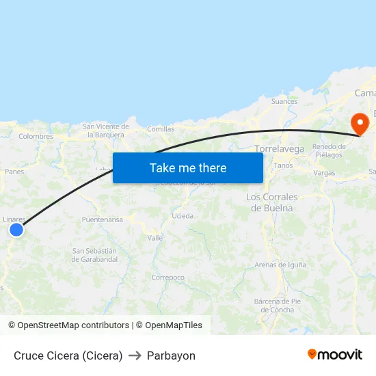 Cruce Cicera (Cicera) to Parbayon map