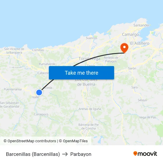 Barcenillas (Barcenillas) to Parbayon map
