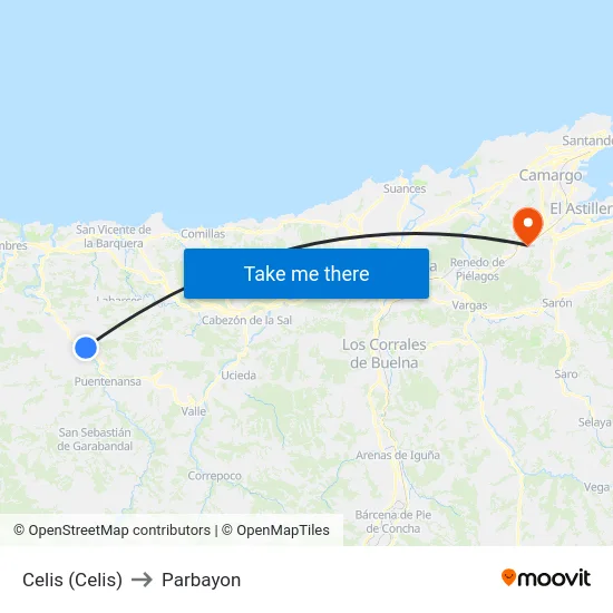 Celis (Celis) to Parbayon map