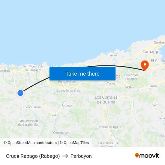 Cruce Rabago (Rabago) to Parbayon map