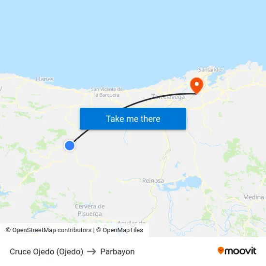 Cruce Ojedo (Ojedo) to Parbayon map