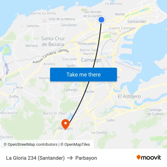 La Gloria 234 (Santander) to Parbayon map
