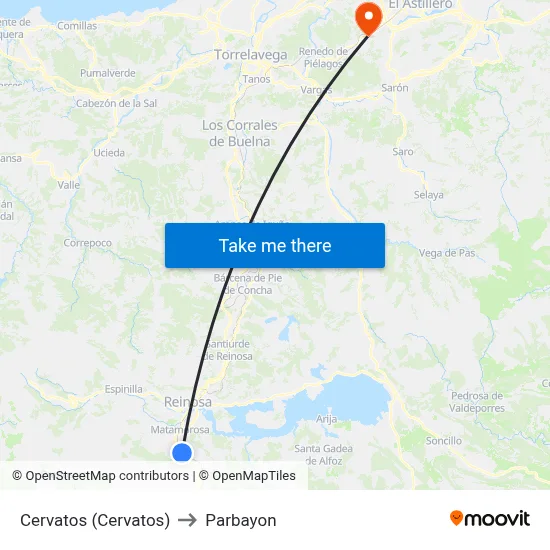 Cervatos (Cervatos) to Parbayon map