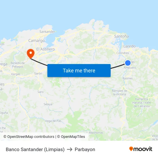 Banco Santander (Limpias) to Parbayon map