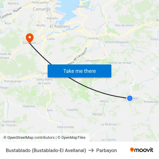 Bustablado (Bustablado-El Avellanal) to Parbayon map