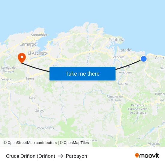 Cruce Oriñon (Oriñon) to Parbayon map