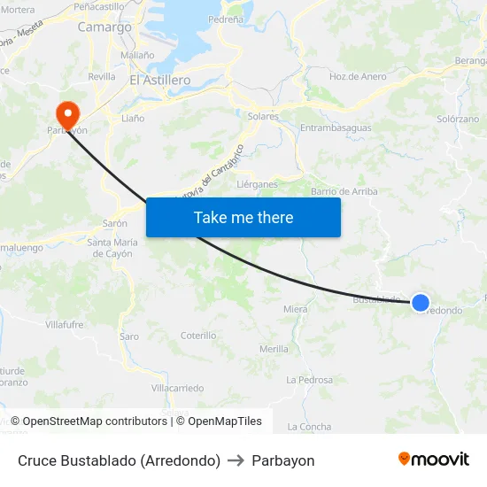Cruce Bustablado (Arredondo) to Parbayon map