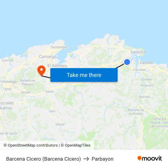 Barcena Cicero (Barcena Cicero) to Parbayon map