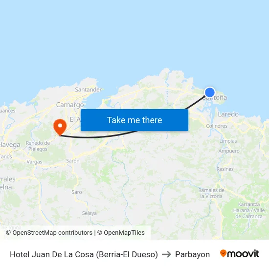 Hotel Juan De La Cosa (Berria-El Dueso) to Parbayon map