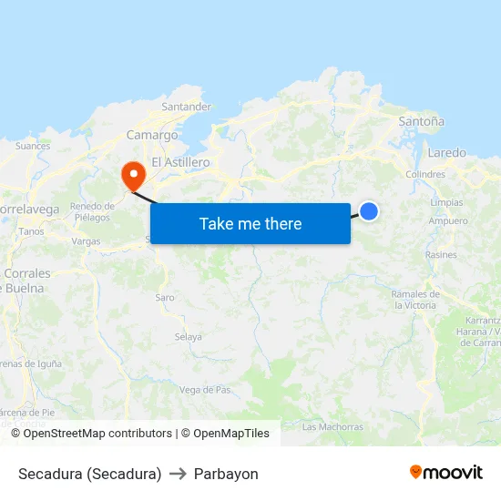 Secadura (Secadura) to Parbayon map