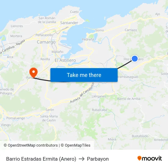 Barrio Estradas Ermita (Anero) to Parbayon map