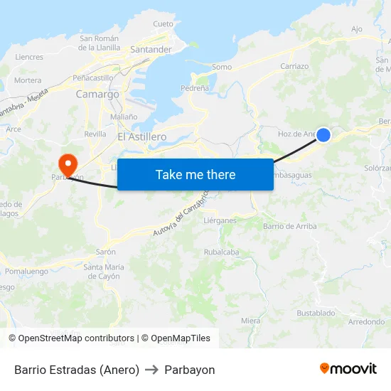 Barrio Estradas (Anero) to Parbayon map