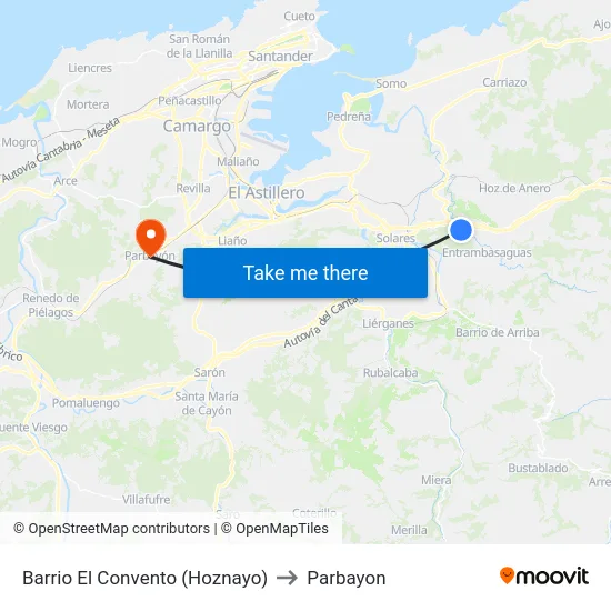 Barrio El Convento (Hoznayo) to Parbayon map