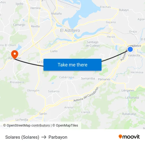 Solares (Solares) to Parbayon map