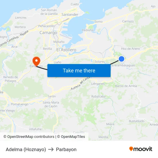 Adelma (Hoznayo) to Parbayon map