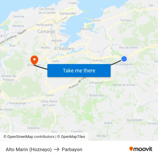 Alto Marin (Hoznayo) to Parbayon map