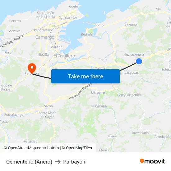 Cementerio (Anero) to Parbayon map